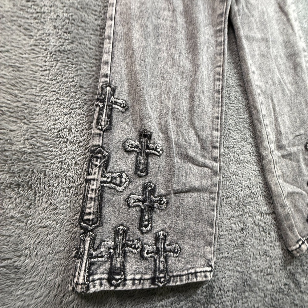 Ashley Mason Premium Womens 27 Cross Embroidered Relaxed Gray Jeans Denim - Picture 8 of 12